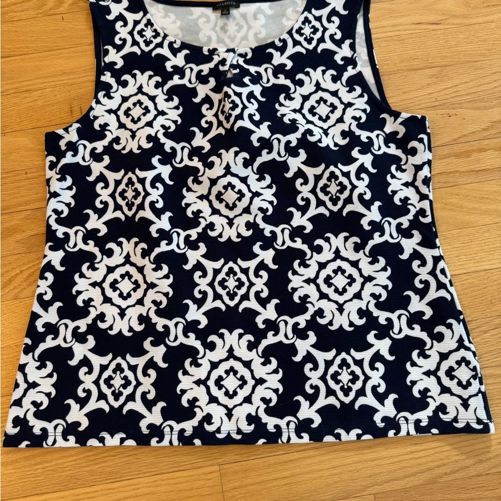 Talbots Navy and White Damask Tank Top